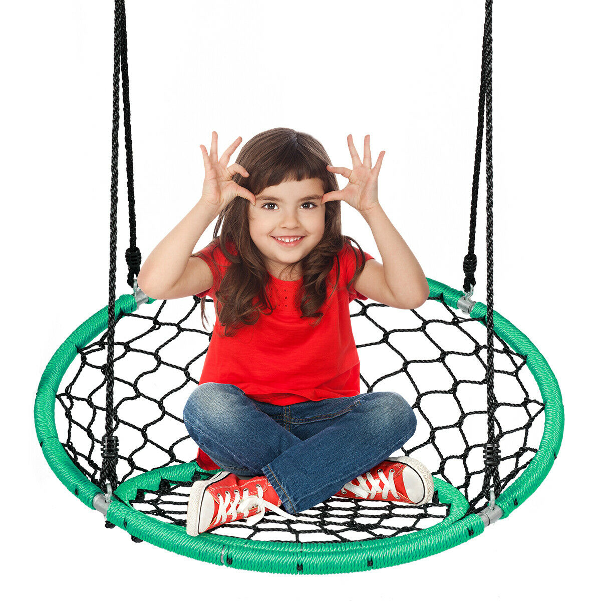 Web Net Hanging Swing Chair Tree Set-Green