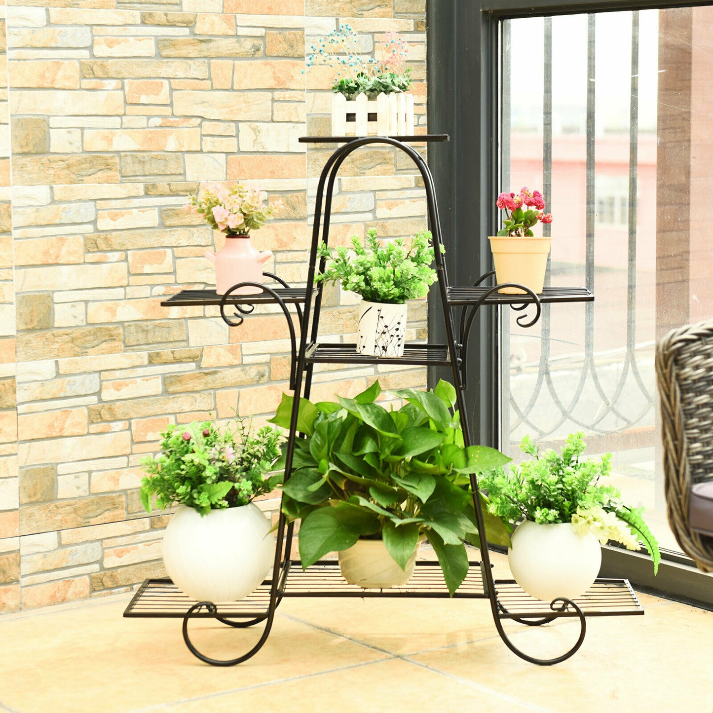 7-Tier Metal Garden Cart Plant Stand