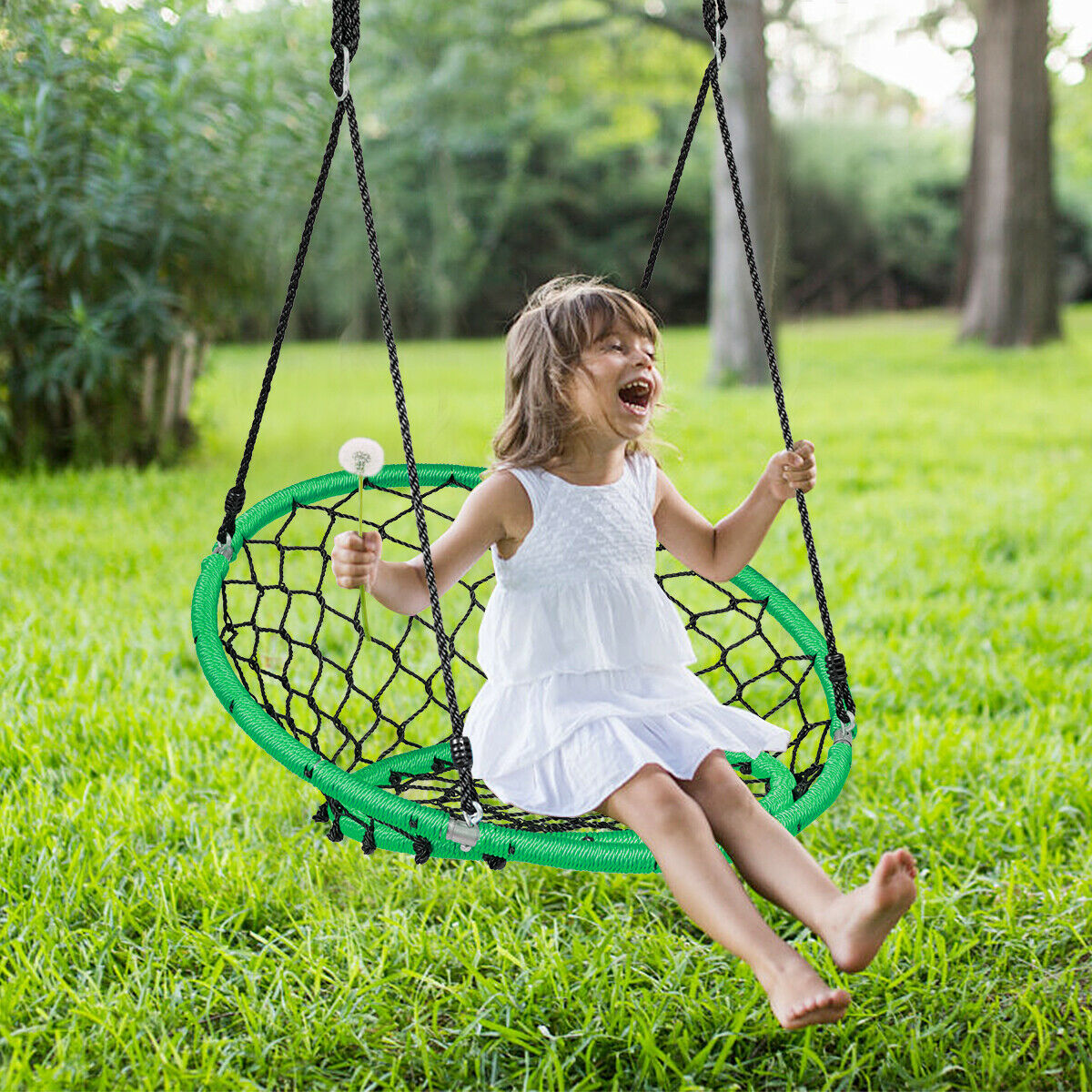 Web Net Hanging Swing Chair Tree Set-Green