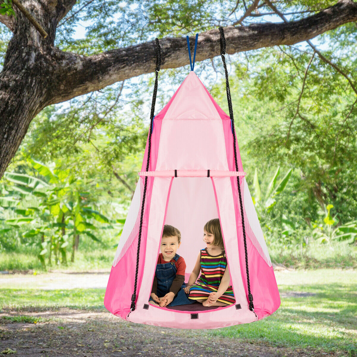 2-in-1 Kids Nest Swing with Detachable Play Tent-Pink