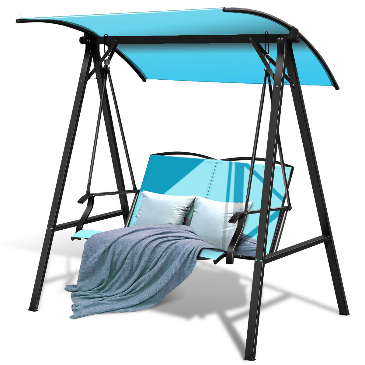 Outdoor Garden Swing Seat with Adjustable Canopy-Turquoise