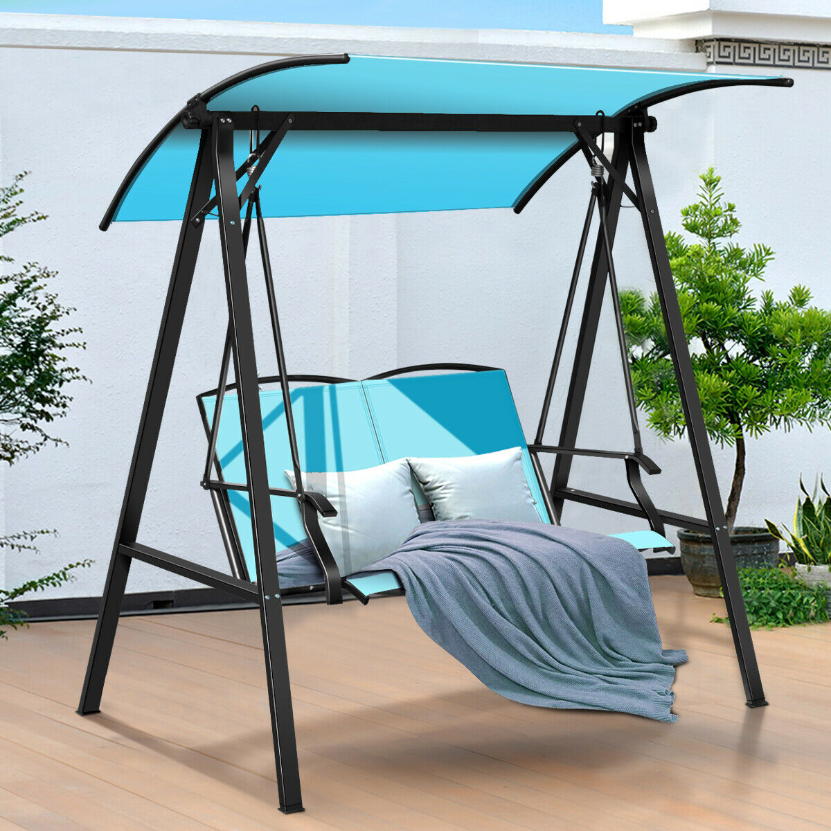 Outdoor Garden Swing Seat with Adjustable Canopy-Turquoise