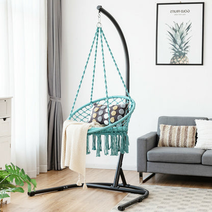 Macrame Hammock Swing Seat with Cushion (frame not included)-Turquoise