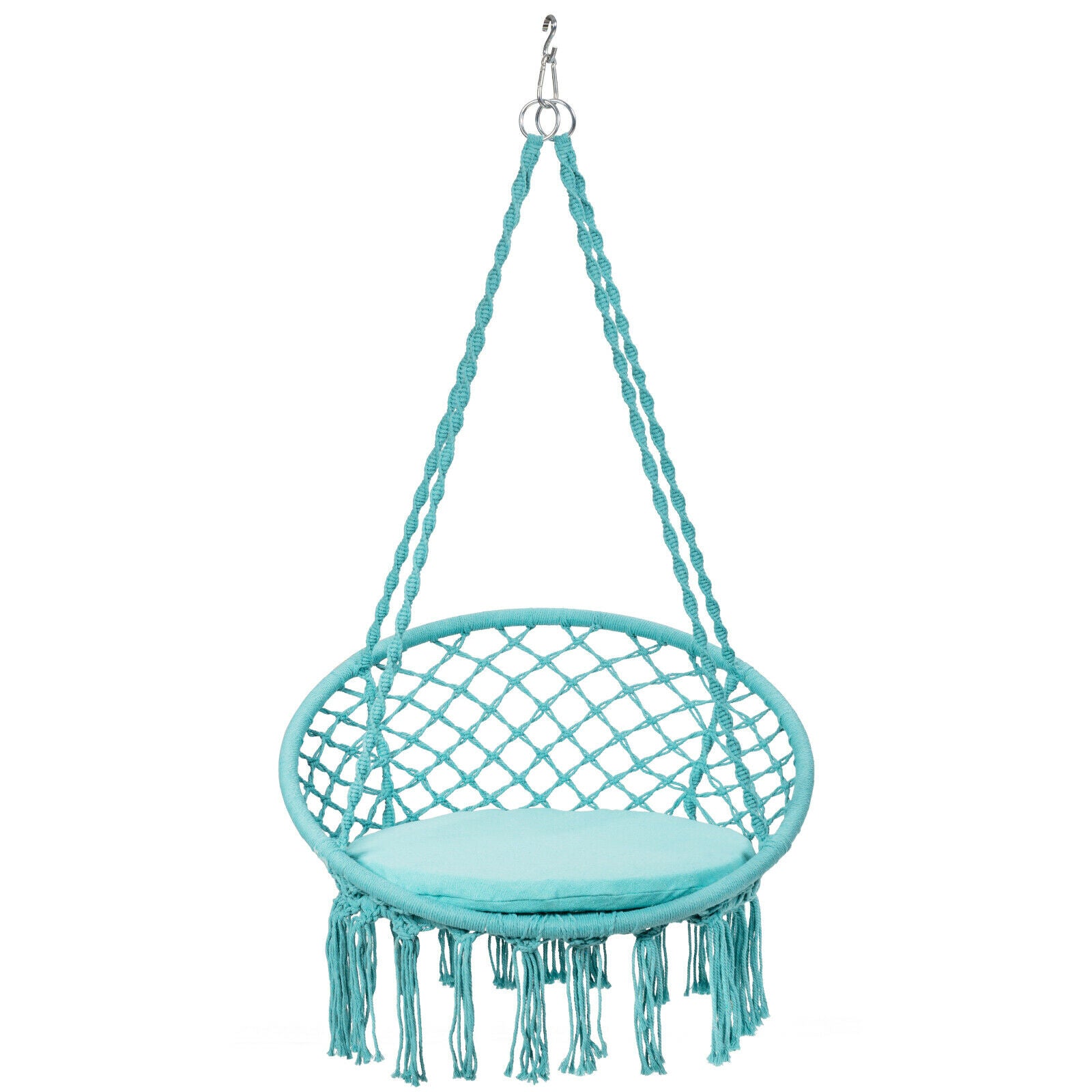 Macrame Hammock Swing Seat with Cushion (frame not included)-Turquoise