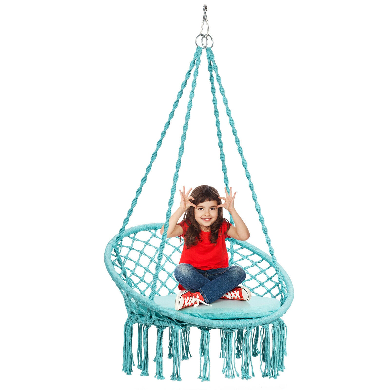 Macrame Hammock Swing Seat with Cushion (frame not included)-Turquoise