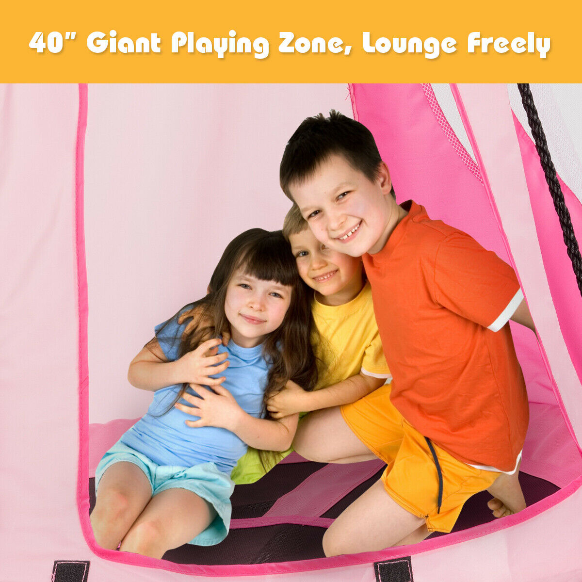 2-in-1 Kids Nest Swing with Detachable Play Tent-Pink