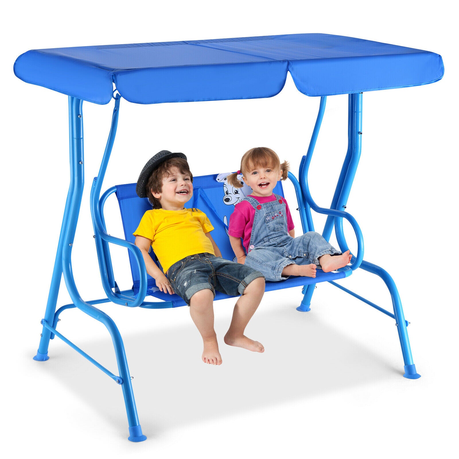 Kid's 2-Seat Swing Set with Safety Belt & Adjustable Canopy