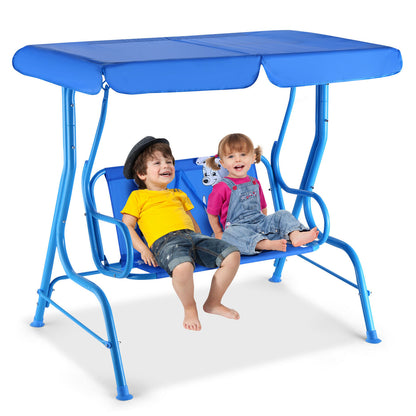 Kid's 2-Seat Swing Set with Safety Belt & Adjustable Canopy