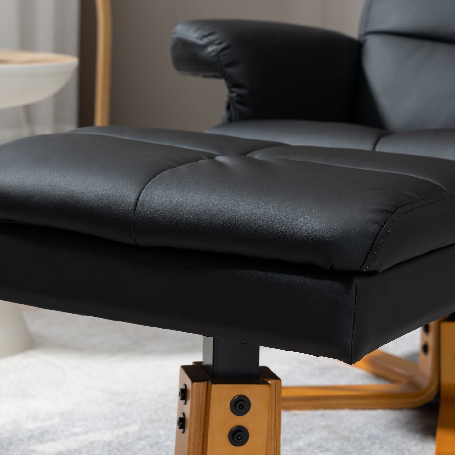 HOMCOM Faux Leather Swivel Recliner Chair with Footstool, Wooden Base and Storage for Living Room, Black