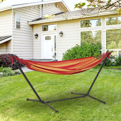 Outsunny Hammock with Stand, Camping Hammock with Portable Carrying Bag, Adjustable Height, 120kg Load Capacity, Red Stripe,277 x 121cm