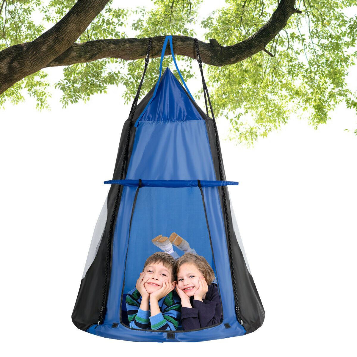 2-in-1 Kids Nest Swing with Detachable Play Tent-Blue