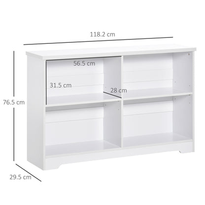 HOMCOM Simple Modern 4-Compartment Low Bookcase 2-Tier w/ Moving Shelves Cube Display Storage Unit Home Office Living Room Furniture White