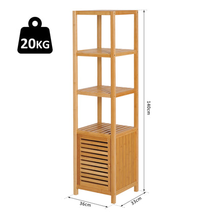 HOMCOM 140cm Storage Unit Freestanding Cabinet w/ 3 Shelves Cupboard Bathroom Kitchen Home Tall Utility Organiser