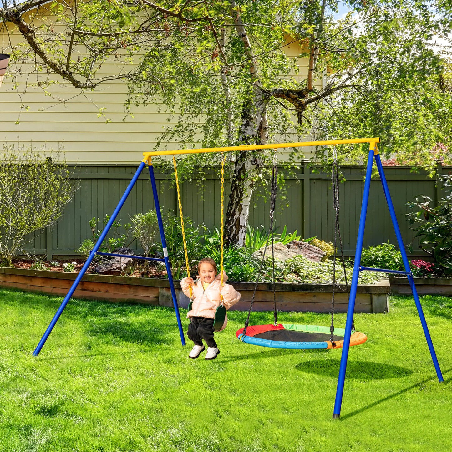 2 Pieces Strap Swing Seat and Saucer Tree Swing Set