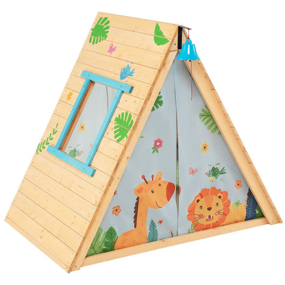 2-in-1 Children Climbing Playhouse with Front Bell and Window