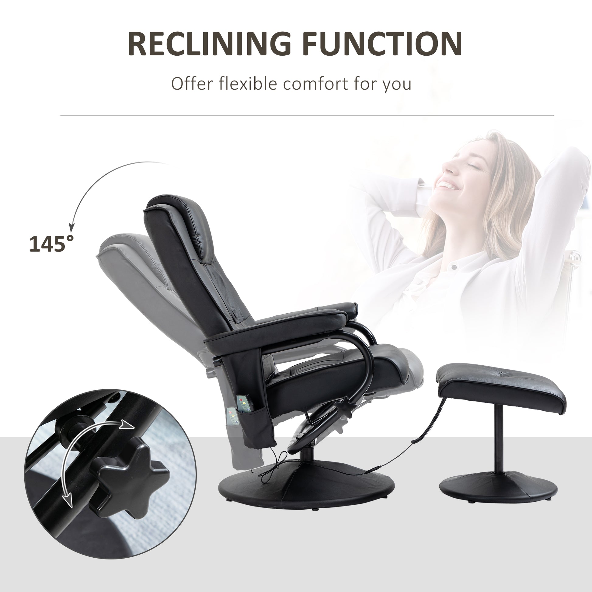 HOMCOM Manual Sofa Reclining Armchair PU Leather Massage Recliner Chair and Ottoman, Black