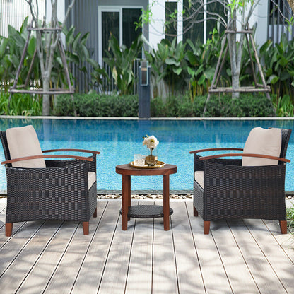 3-Piece Rattan Furniture Set with Removable Cushions abd Washable Covers-Brown