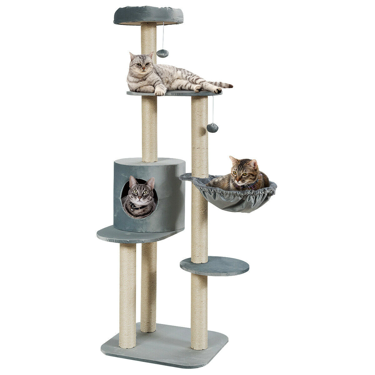 144cm Multilevel Cat Tree Kitten Climbing Tower-Grey