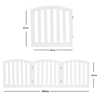 3-Panel Wooden Dog Gate with Freestanding Folding Design-White