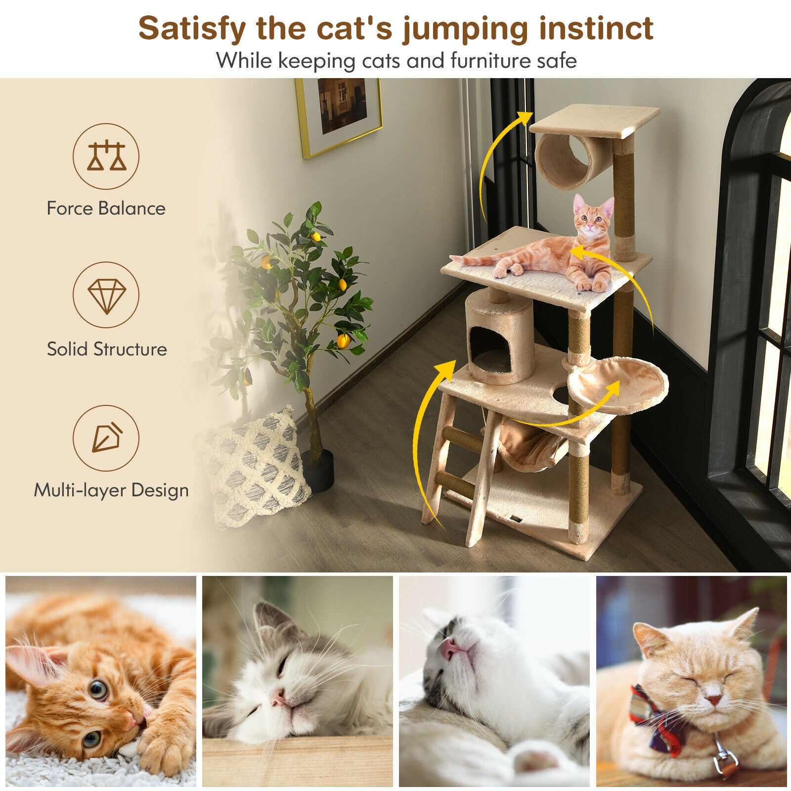 Multi-Level Cat Scratch Post Tree-Beige