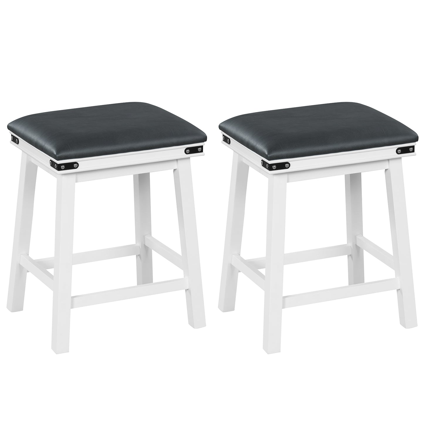 Upholstered Backless Bar Stools Set of 2 with PU Leather Padded Seat-White