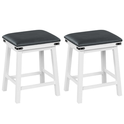 Upholstered Backless Bar Stools Set of 2 with PU Leather Padded Seat-White