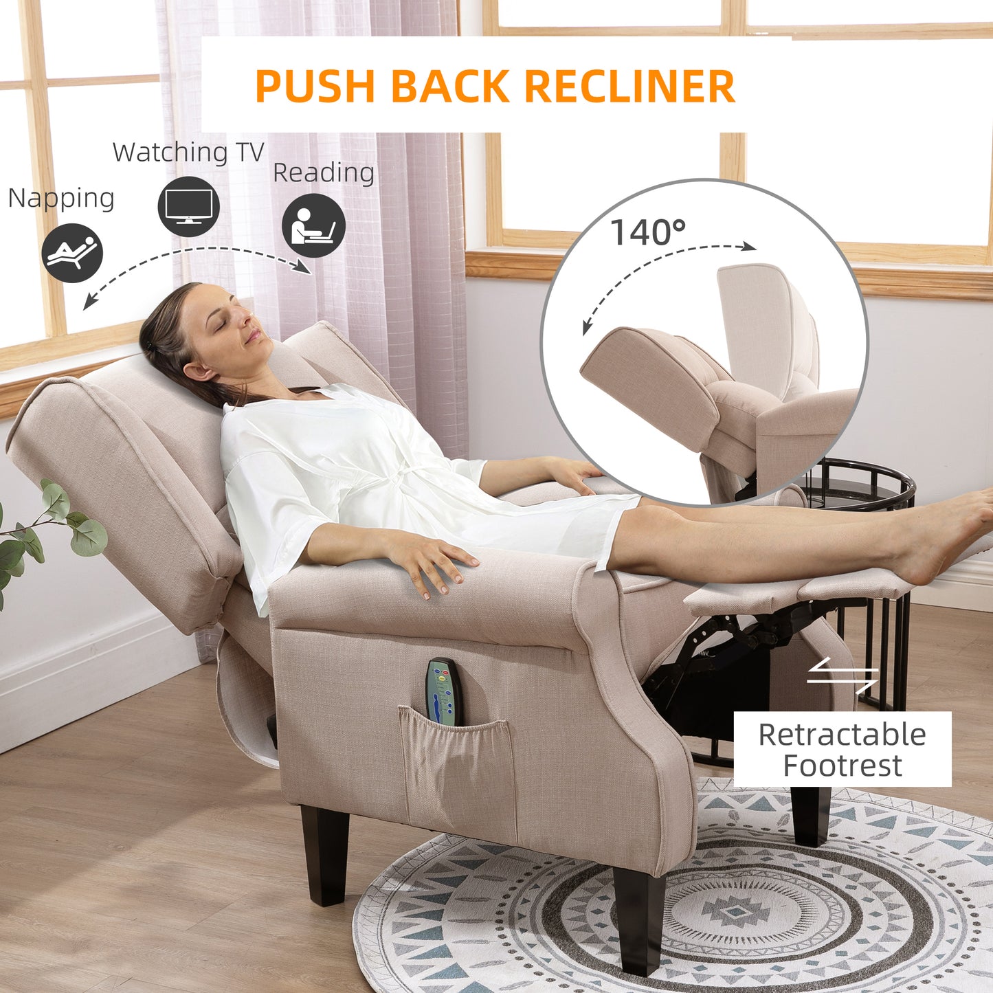 HOMCOM Linen Heated Reclining Massage Armchair w/ Footrest Beige