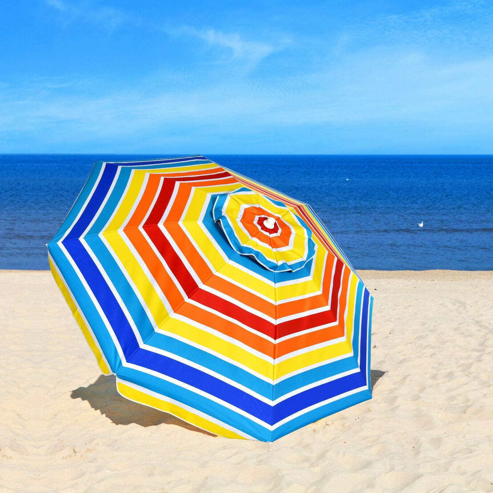 2.2M Beach UPF50+ Sunshade Shelter with Cup Holder-Multicolor