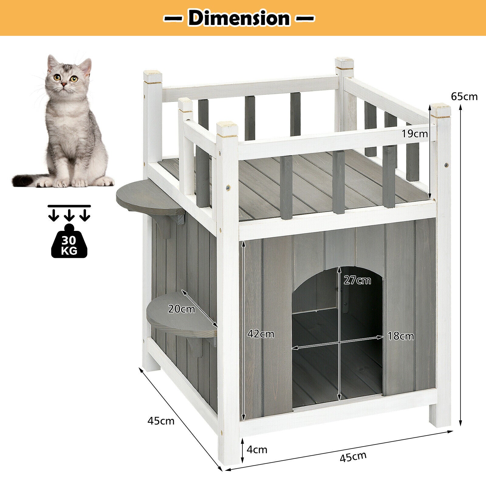 2 Storey Wooden Cat House with Outer Steps to Upper Storey