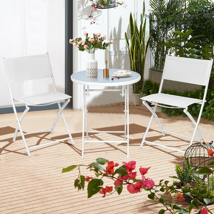 3pcs Patio Bistro Folding Table and Chair Set-White