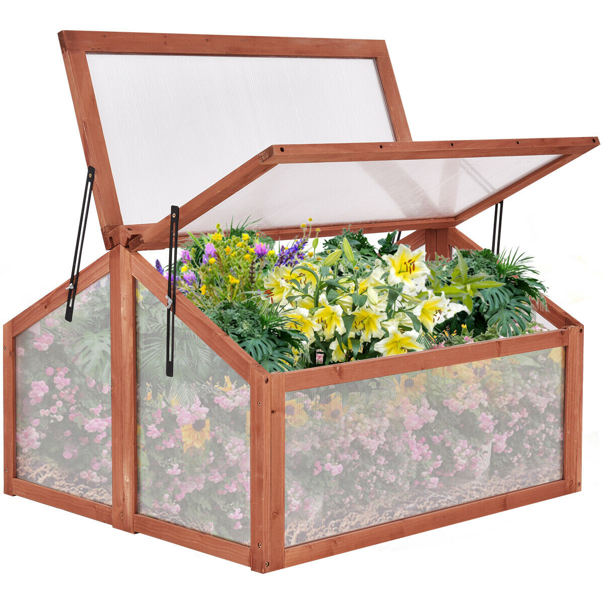 Wooden Greenhouse Garden Planter Box with Transparent Protection