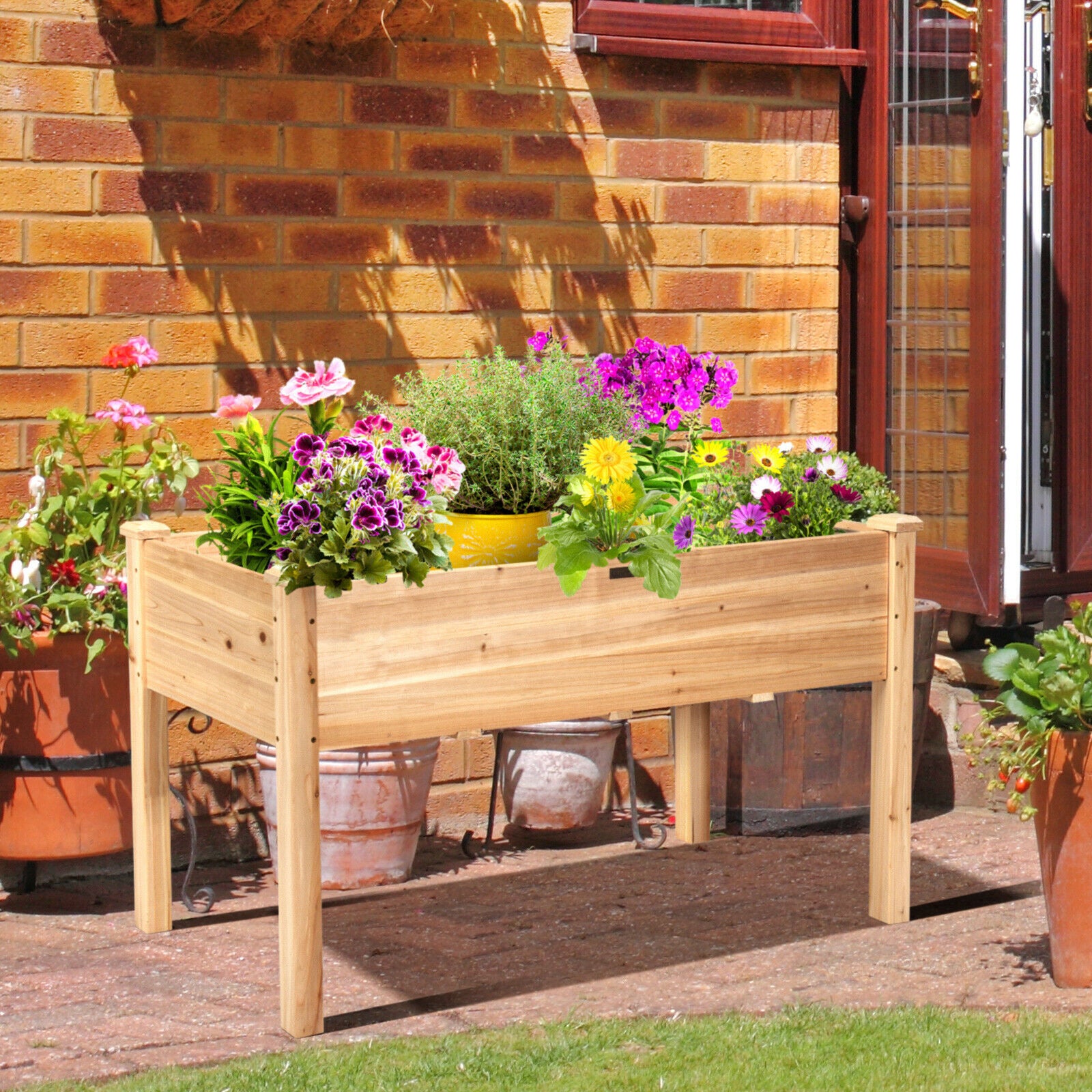 Garden Wooden Planter Flower Raised Box Container-Natural