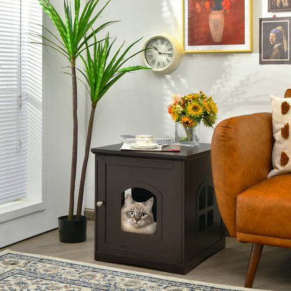 Decorative Cat House Side Table with Window-Brown