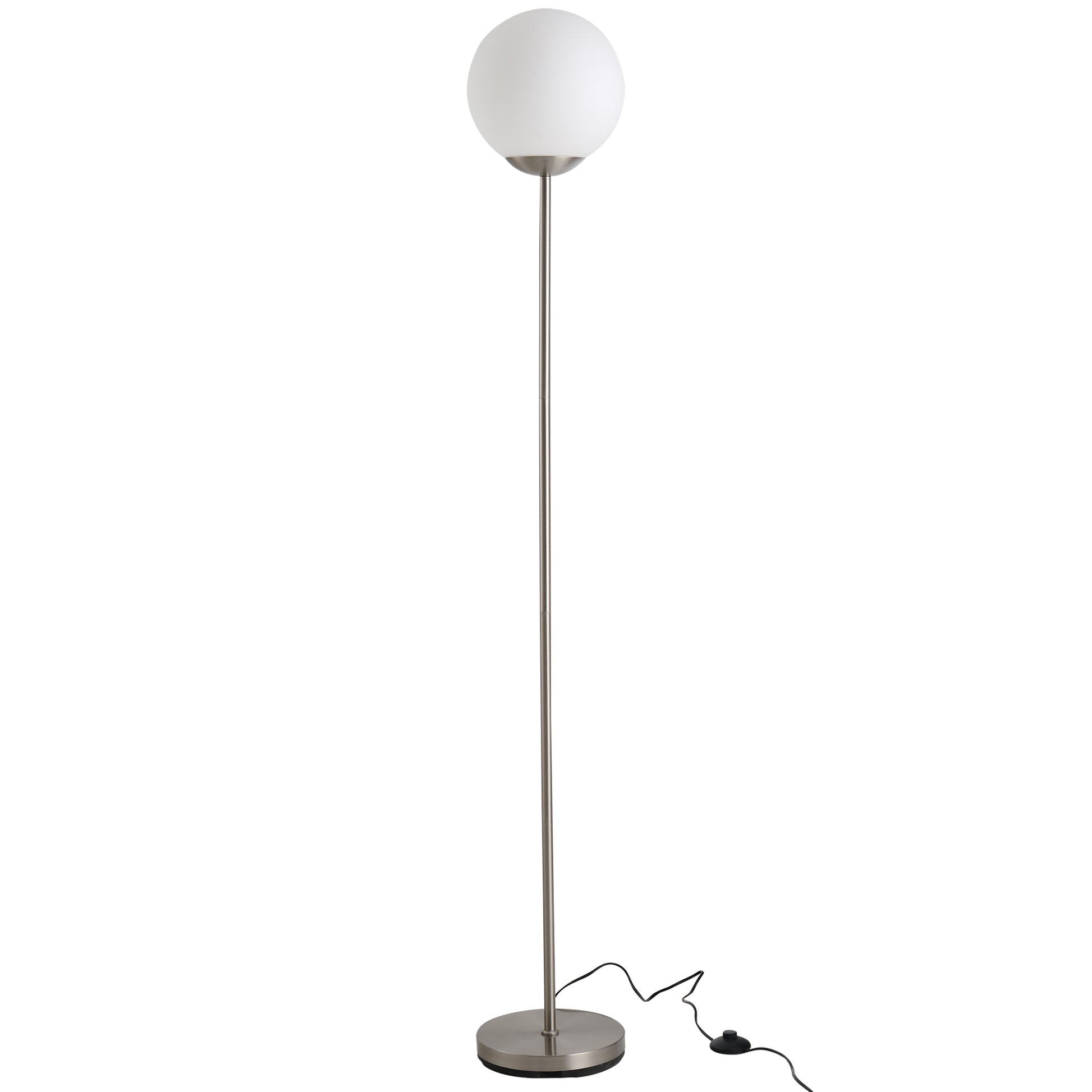 HOMCOM 171cm Glass Globe Floor Lamp Metal Frame Sphere Light Pedal Switch Home Office Living Room Modern Unique Standing Beautiful Furnishing - Grey