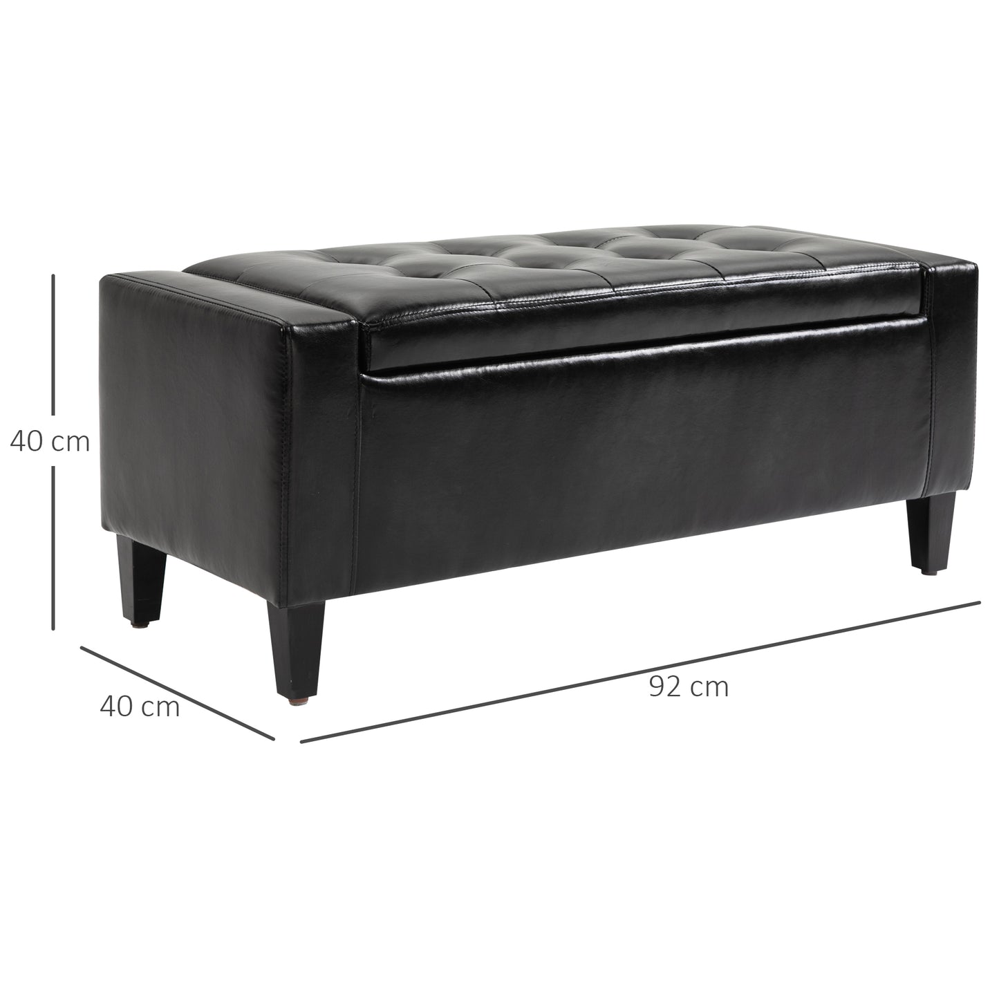 HOMCOM PU Leather Storage Ottoman Bench Storage Chest Tufted Ottoman Cube w/ Flipping Top 92L x 40W x 40H cm Black