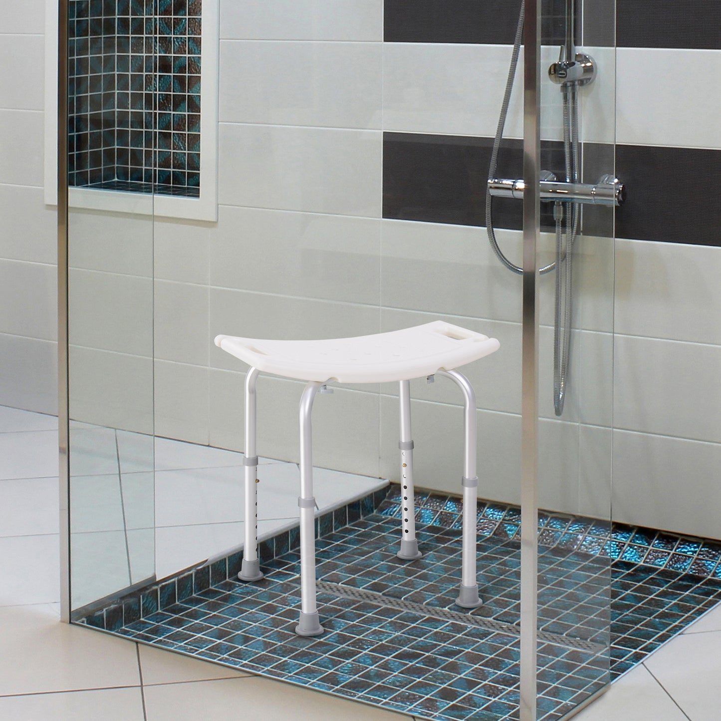 HOMCOM Rectangular Adjustable Height Mobility Medical Grade Stabilized Shower Seat Bath Stool