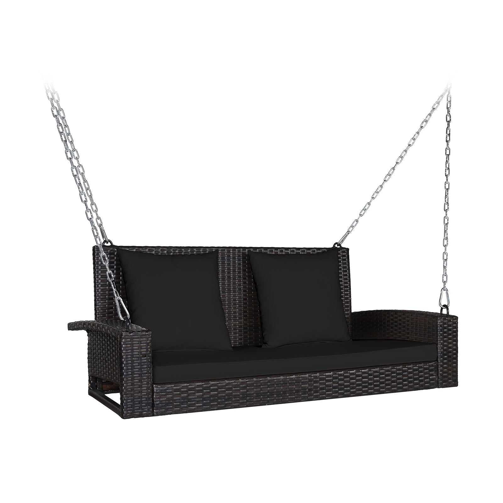 2-Seat Patio Rattan Porch Swing with Two Solid Steel Chains-Black