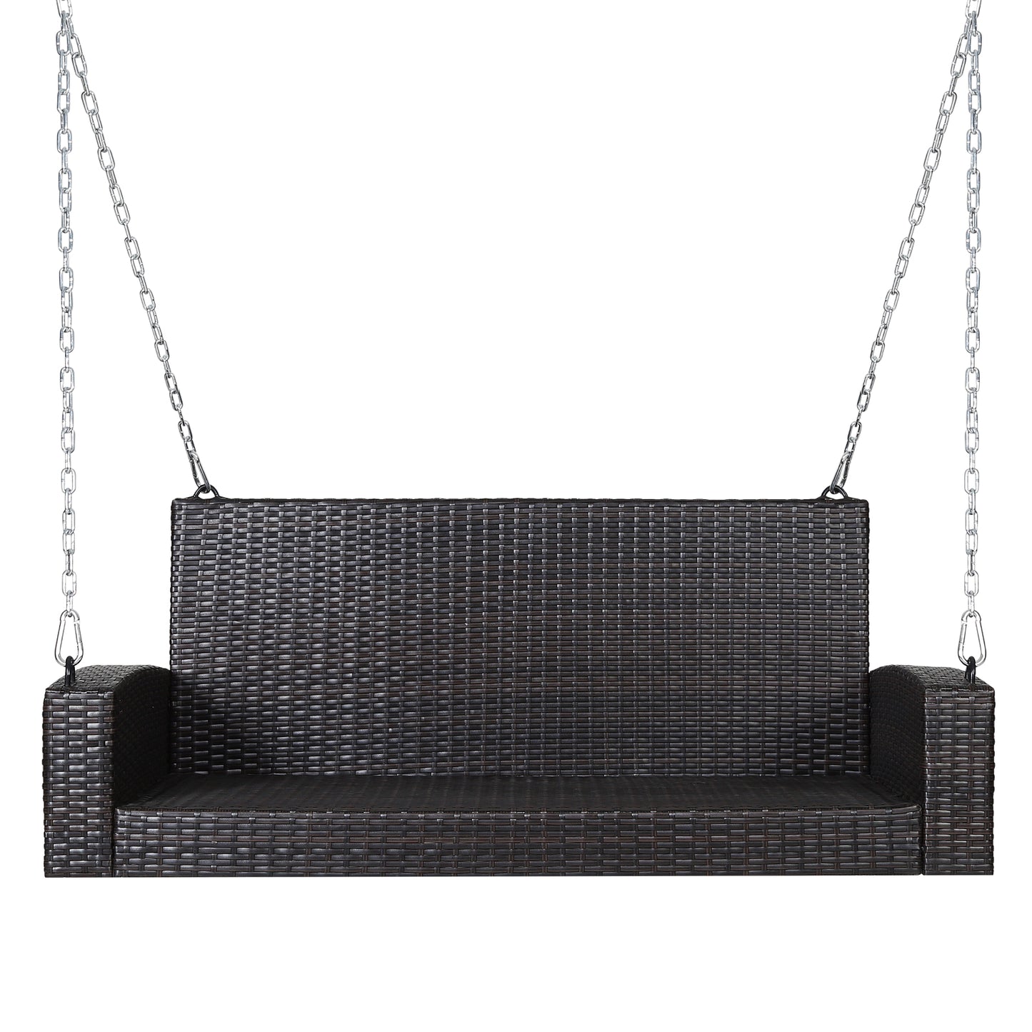 2-Seat Patio Rattan Porch Swing with Two Solid Steel Chains-Black