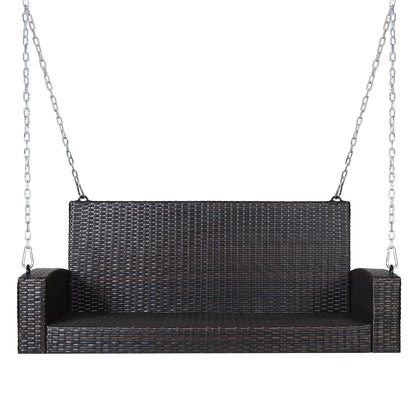 2-Seat Patio Rattan Porch Swing with Two Solid Steel Chains-Black