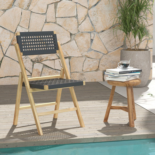 2 Piece Patio Folding Chairs with Woven Rope Seat and Back