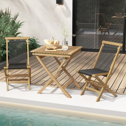 Solid Teak Wood Dining Chairs with Woven Rope Seat and Quick-Folding Portable Design