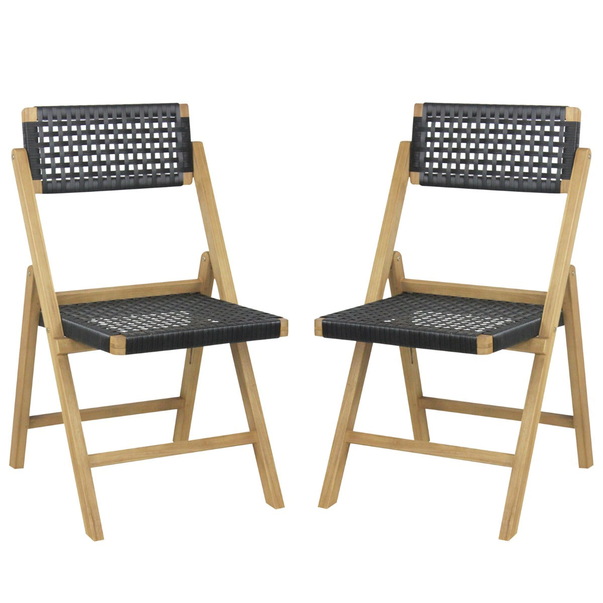 2 Piece Patio Folding Chairs with Woven Rope Seat and Back