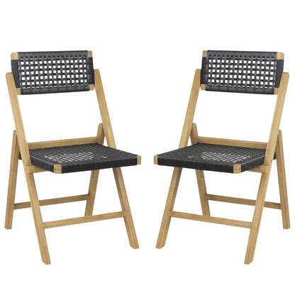 2 Piece Patio Folding Chairs with Woven Rope Seat and Back