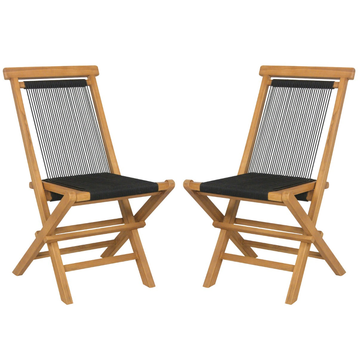 Solid Teak Wood Dining Chairs with Woven Rope Seat and Quick-Folding Portable Design