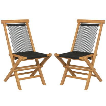 Solid Teak Wood Dining Chairs with Woven Rope Seat and Quick-Folding Portable Design