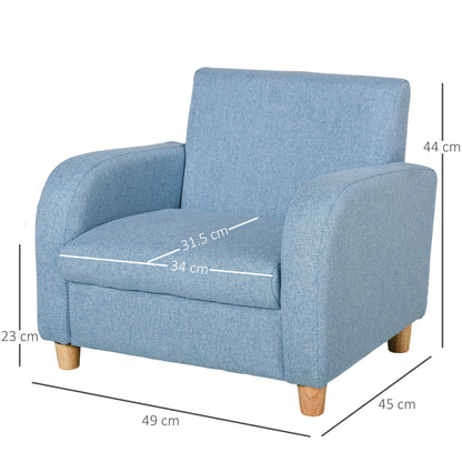 HOMCOM Kids Sofa Mini Sofa Armchair Wood Frame Anti-Slip Legs High Back Bedroom Playroom Furniture for 3-6 Ages, Blue