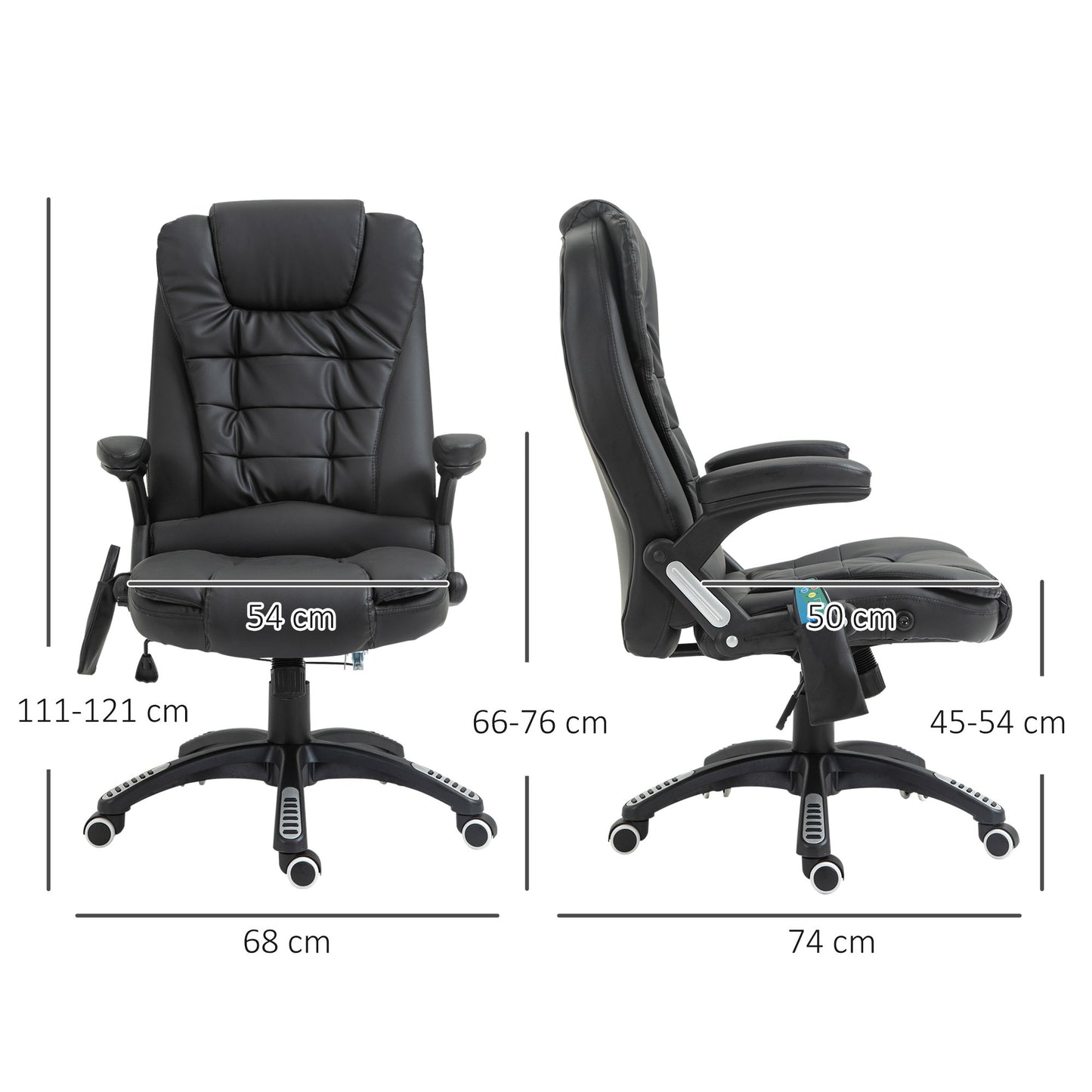 HOMCOM Massage Chair with Heat, High Back PU Leather Executive Office Chair W/ Tilt and Reclining Function, Black