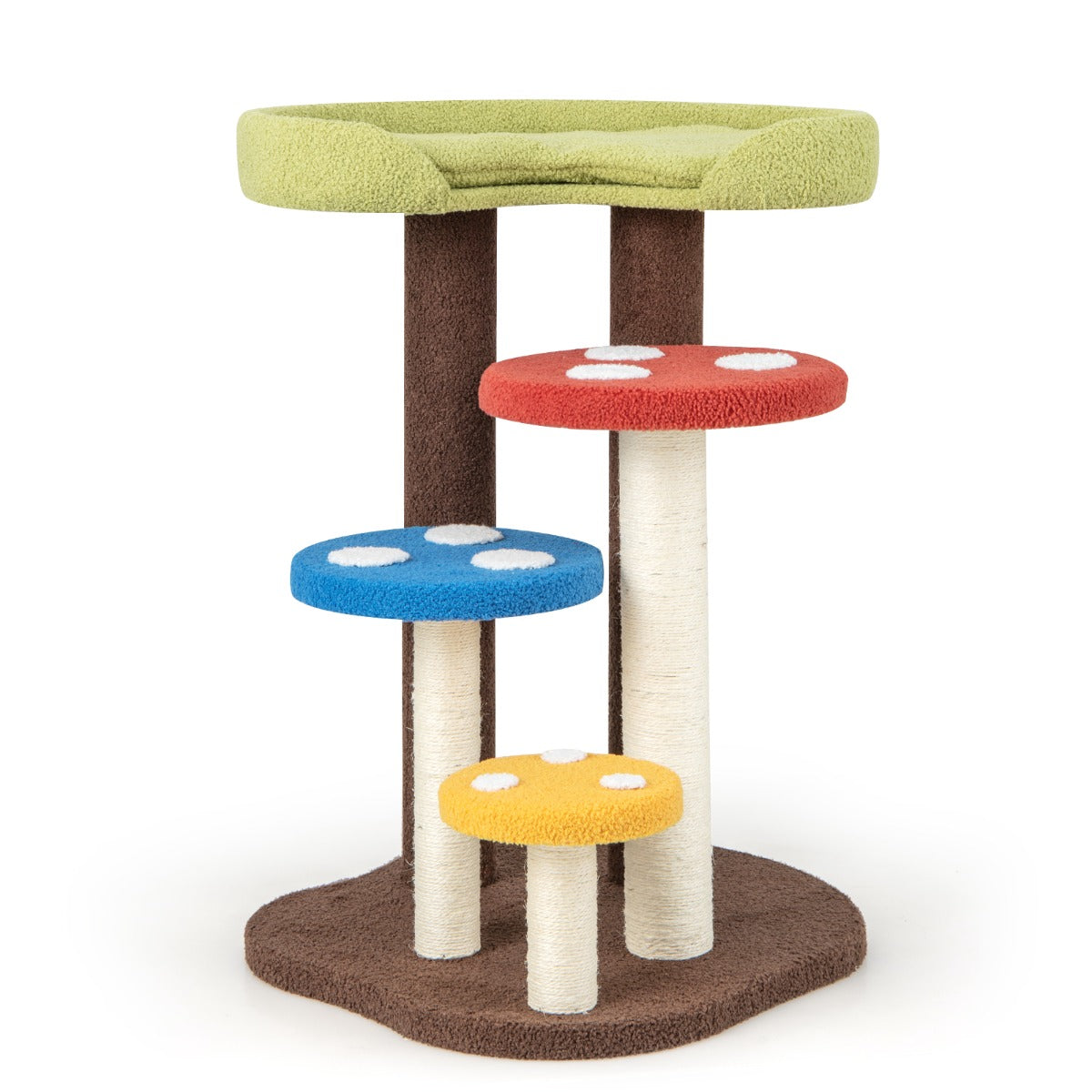 3-In-1 Cat Tree with 3 Full-Wrapped Sisal Posts and Removable Mat & Platforms-Multicolor