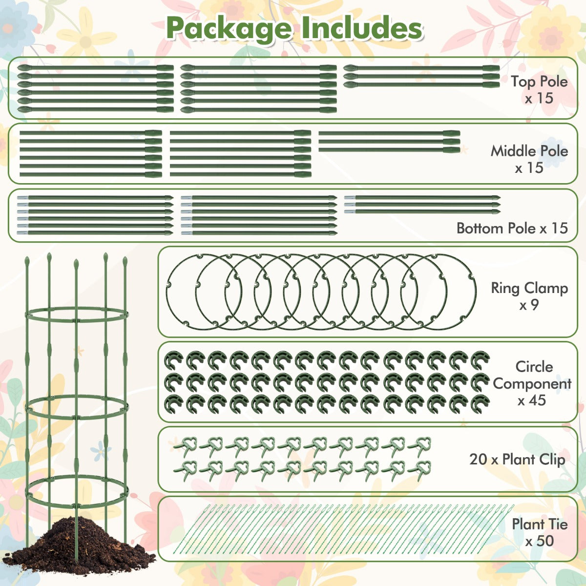 3-Pack Garden Trellis for Climbing Vines Flowers Potted Plants Vegetables Fruits-M