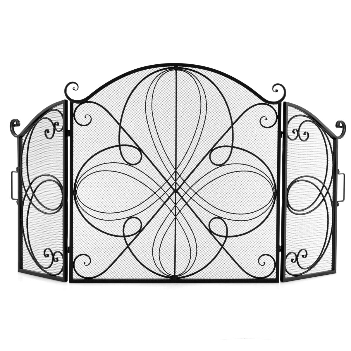 3-Panel Folding Spark Guard with Floral Pattern for Living Room